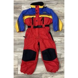 Vtg Jupa Sports Red Color Block Hooded Insulated Ski Snowsuit Youth Size 4